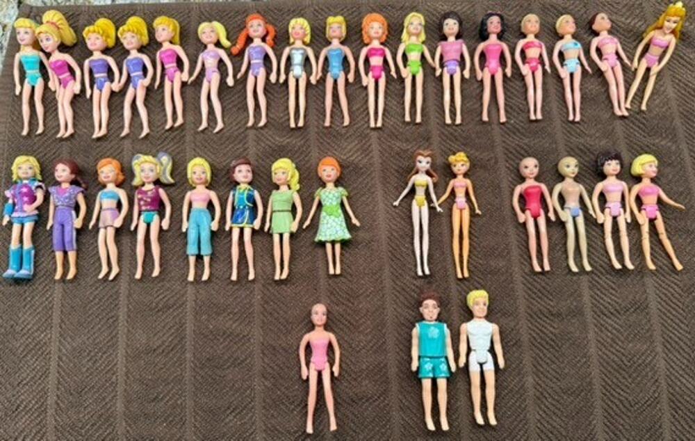 34 Pc Polly Pocket Dolls Including 2 Rick Dolls & Disney 3.5-4" tall Vintage
